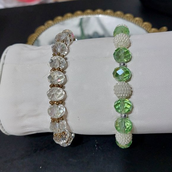 Faux Leather Xmas Green JOY Bracelet & Elastic Beads Bracelets SET OF 3 - Picture 6 of 9